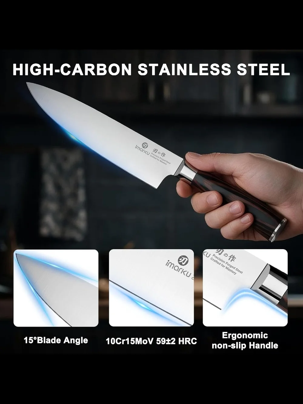 Knife Set, 18-Piece Japanese Santoku Stainless Steel Knife Set with Block, New